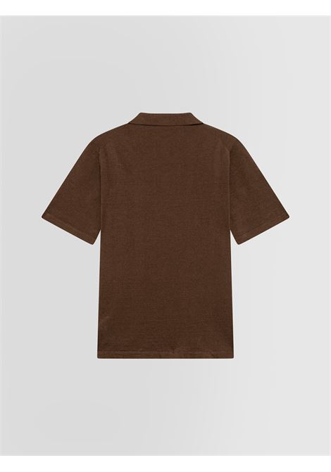 Alpha Studio polo skipper in lino e cotone color caffè senza bottoni ALPHA STUDIO | Polo | AU-5093B1017